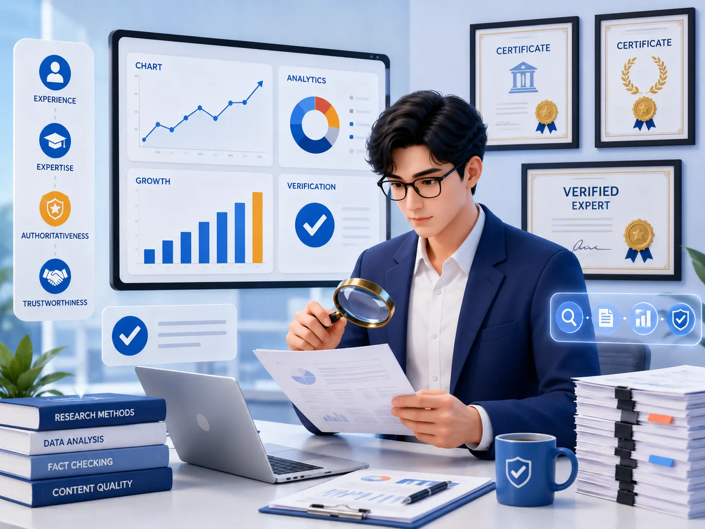 Tác giả chuyên nghiệp đang kiểm chứng thông tin và số liệu thực tế