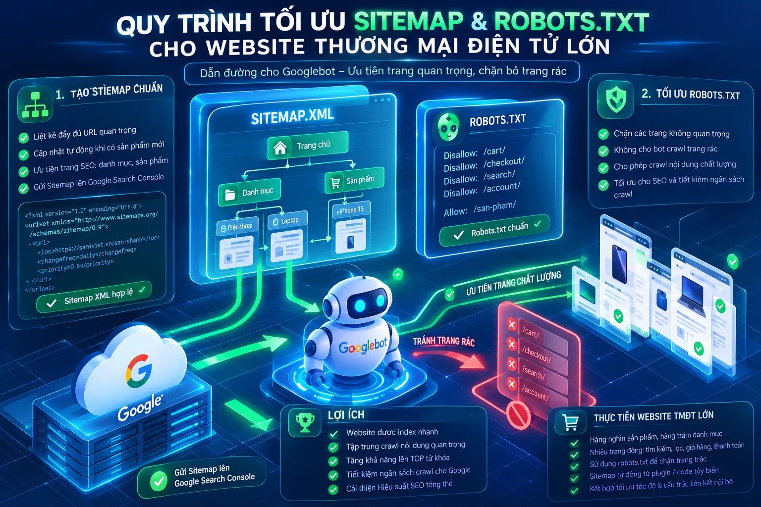 Tối ưu hóa sơ đồ trang sitemap và robots txt cho website lớn