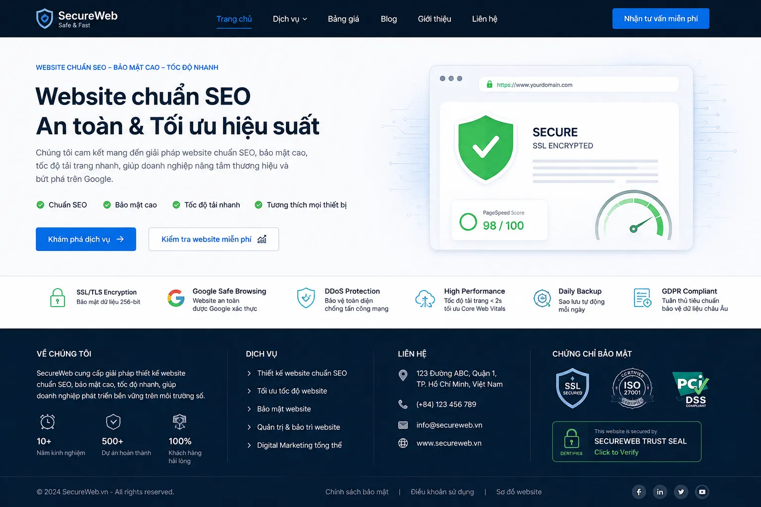 Giao diện trang web chuẩn SEO an toàn bảo mật cao