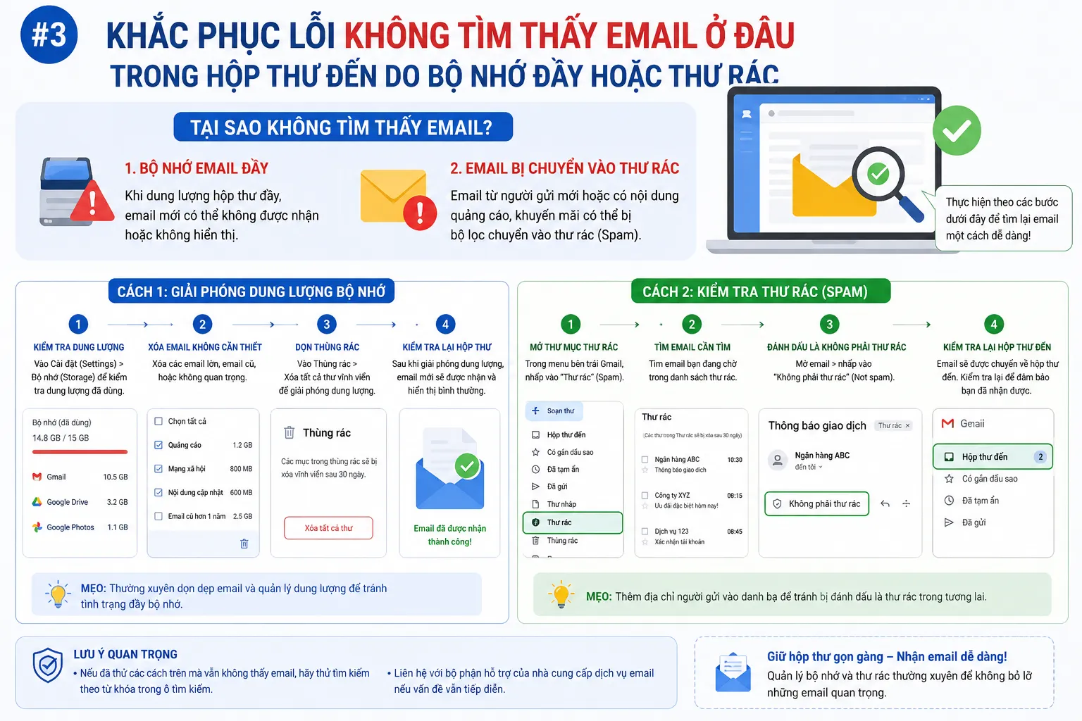 Cách khắc phục khi không biết email ở đâu trong mục lưu trữ