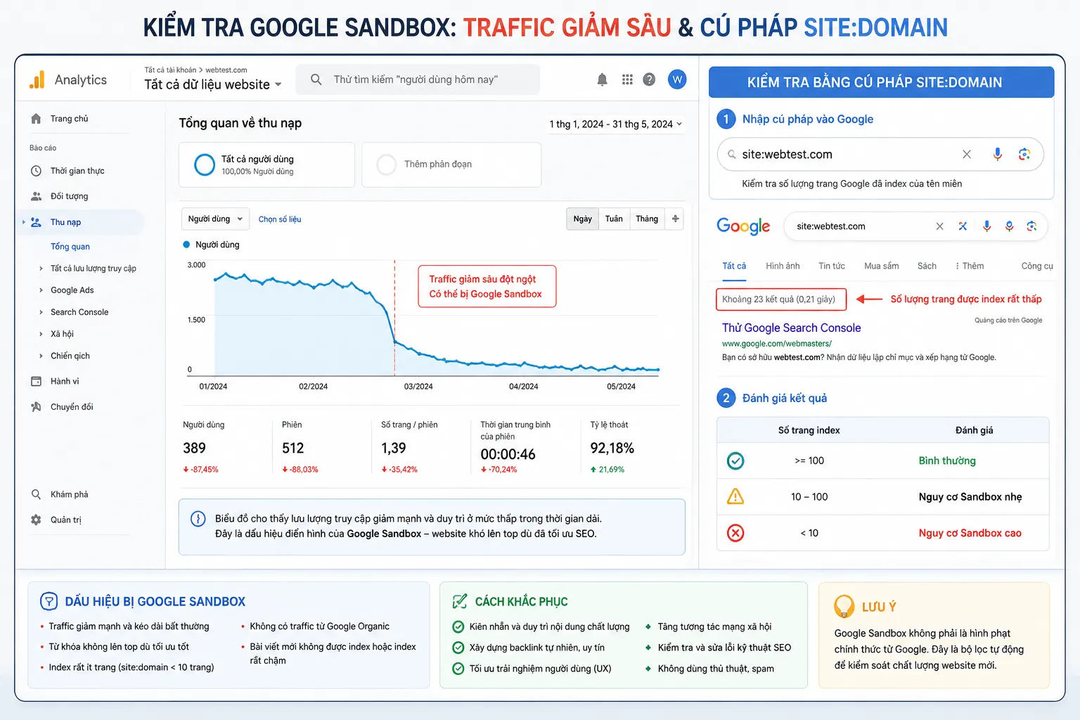 Kiểm tra nguyên nhân website bị dính Google Sandbox