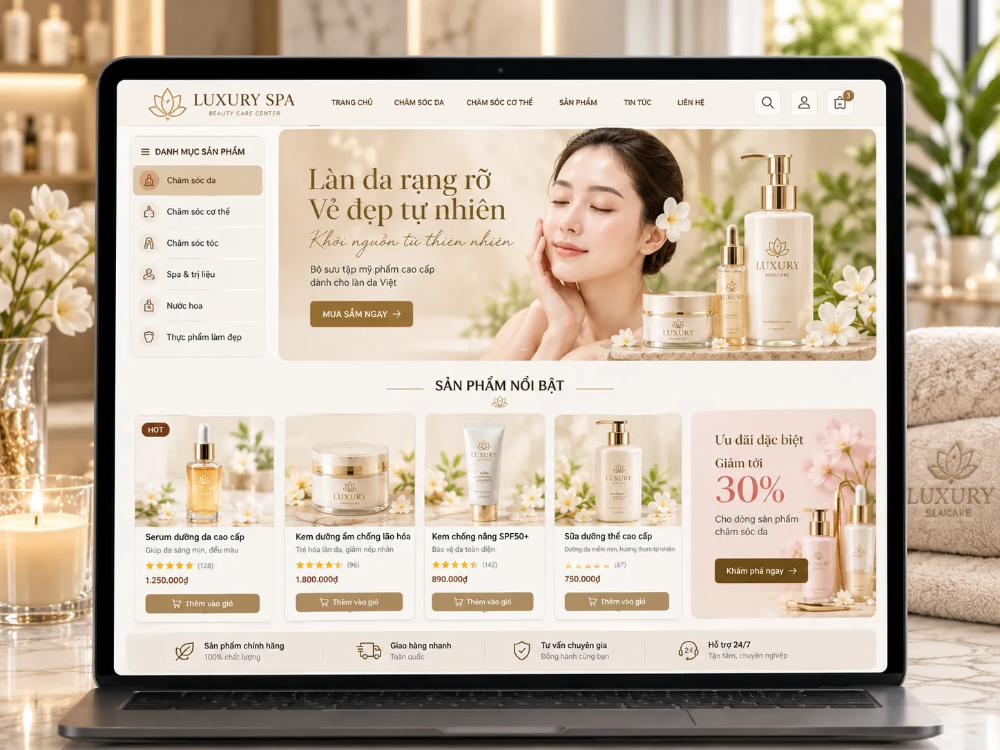 Phân hệ web mỹ phẩm bán lẻ cao cấp tích hợp trong web spa