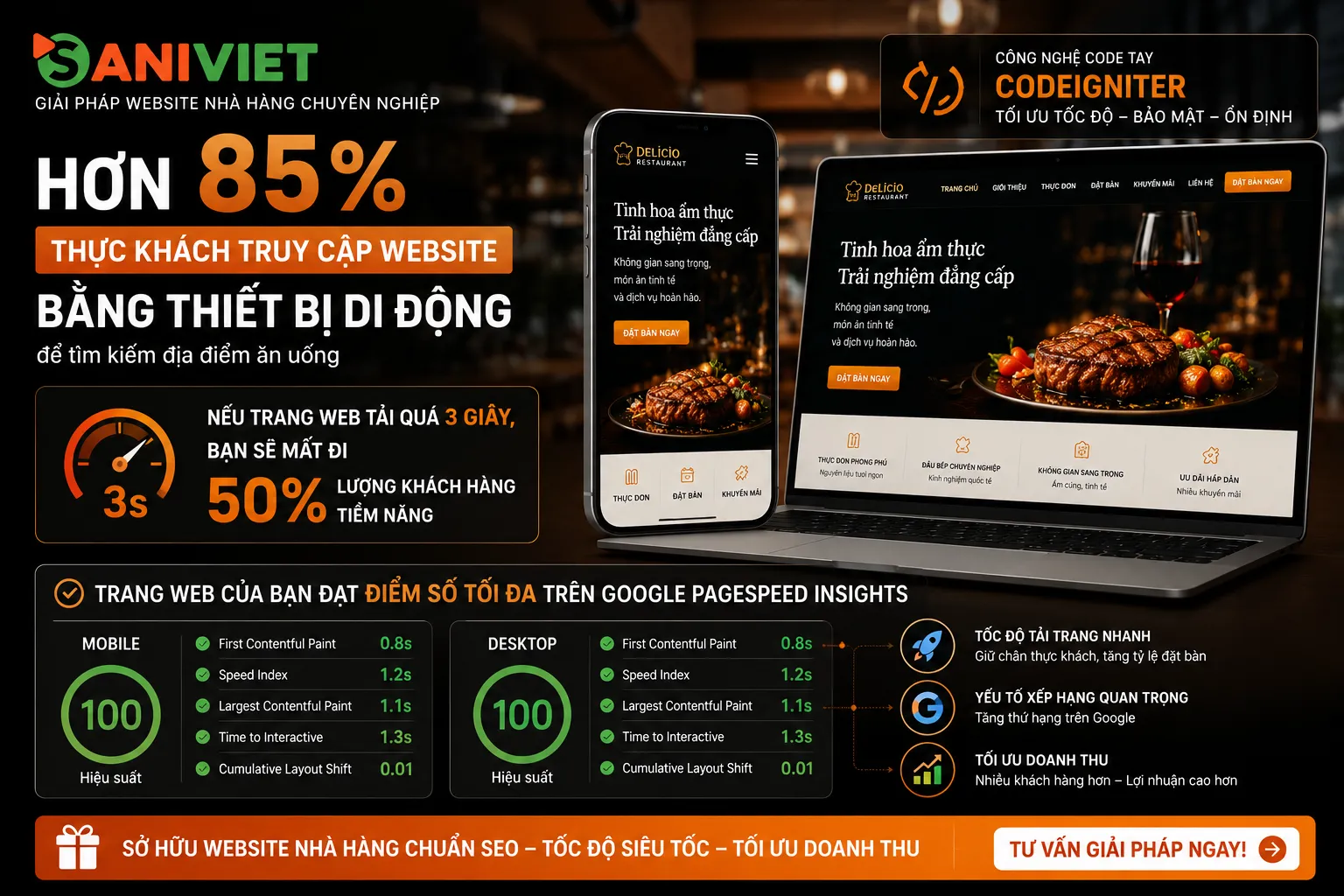 Giao diện web đặt bàn nhà hàng tiện lợi trên di động